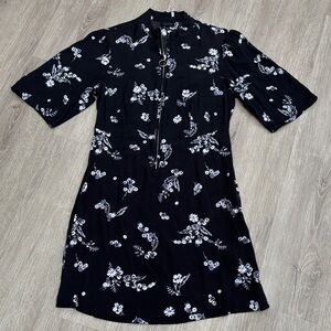 Who What Wear Black and White Floral 3/4 length Sleeve Dress spring size medium